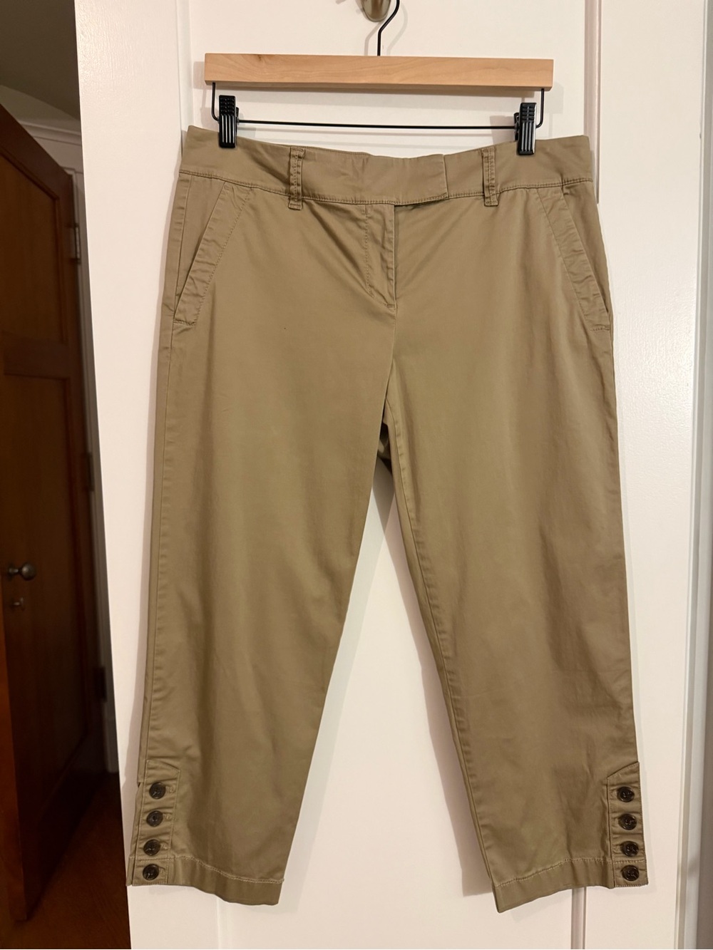 Talbots Khaki Cropped Button-Hem Ankle Pants